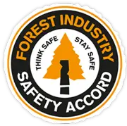 A circular logo with an orange tree silhouette in the centre. Around it are the words: FOREST INDUSTRY SAFETY ACCORD and THINK SAFE STAY SAFE. | Microsite