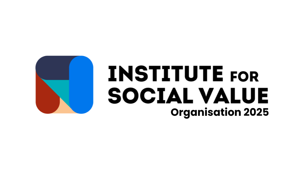A geometric logo with blue, green, red, and beige shapes next to the text INSTITUTE FOR SOCIAL VALUE Organisation 2025 on a light background. | Microsite